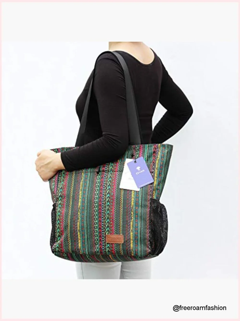Large Floral Tote Bag with Multi Pockets for Travel Gym Beach